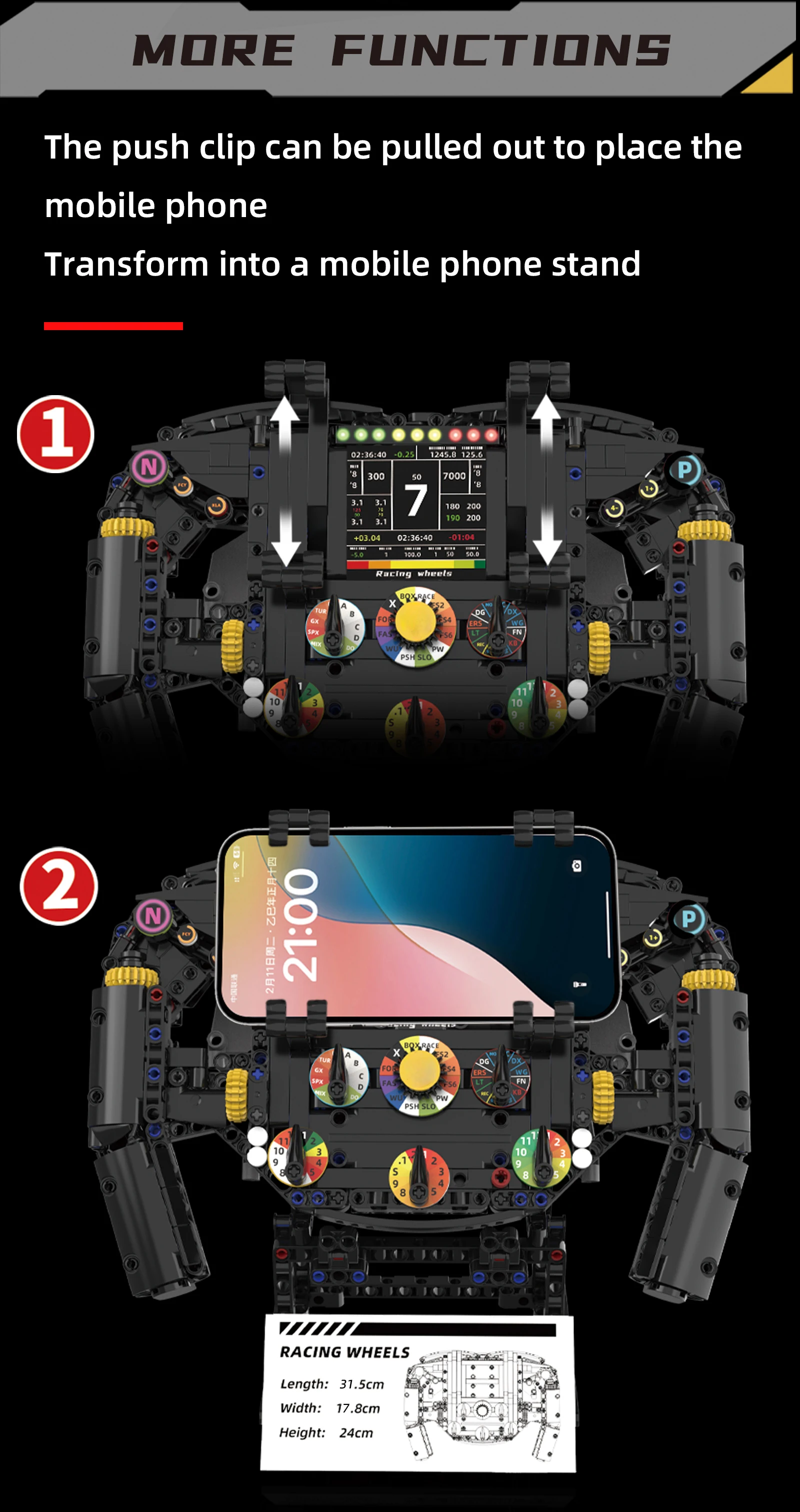 MOC Racing Car Steering Wheel Building Blocks Technology Machinery Model Phone Holder Desktop Ornaments Bricks Toy Holiday Gift