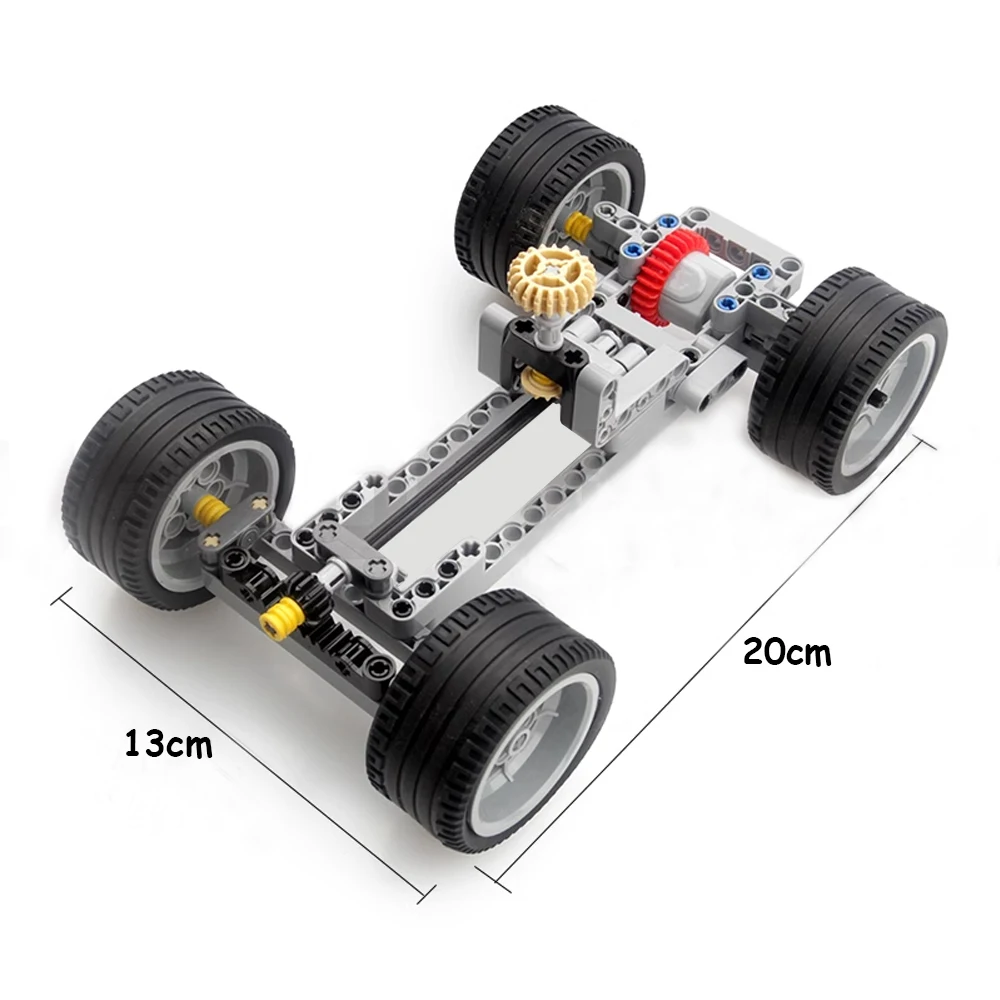 MOC Modifiable Car Vehicle Chassis with Wheel Gear Manual Steering Differentials Can Add Building Blocks Motor Remote Control