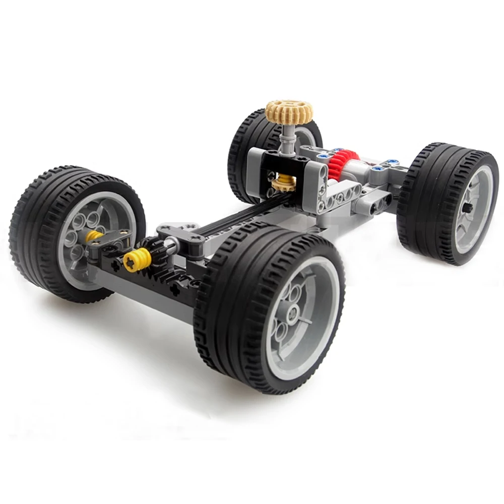 MOC Modifiable Car Vehicle Chassis with Wheel Gear Manual Steering Differentials Can Add Building Blocks Motor Remote Control