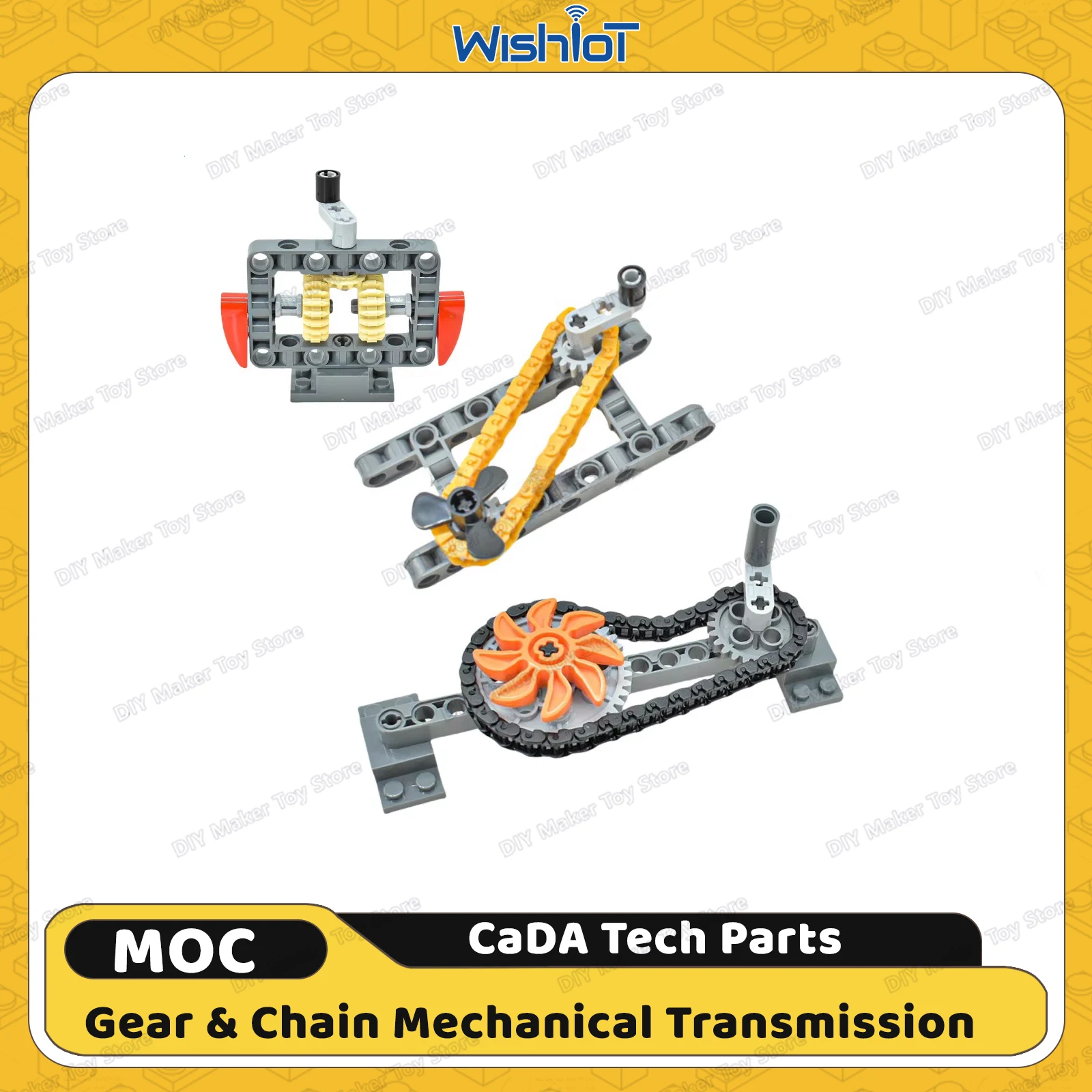 MOC cada Tech Parts Frame Arm Hole Beam Gears Small Chain Mechanical Transmission Set Building Blocks Brick Model Kid Toys Gifts