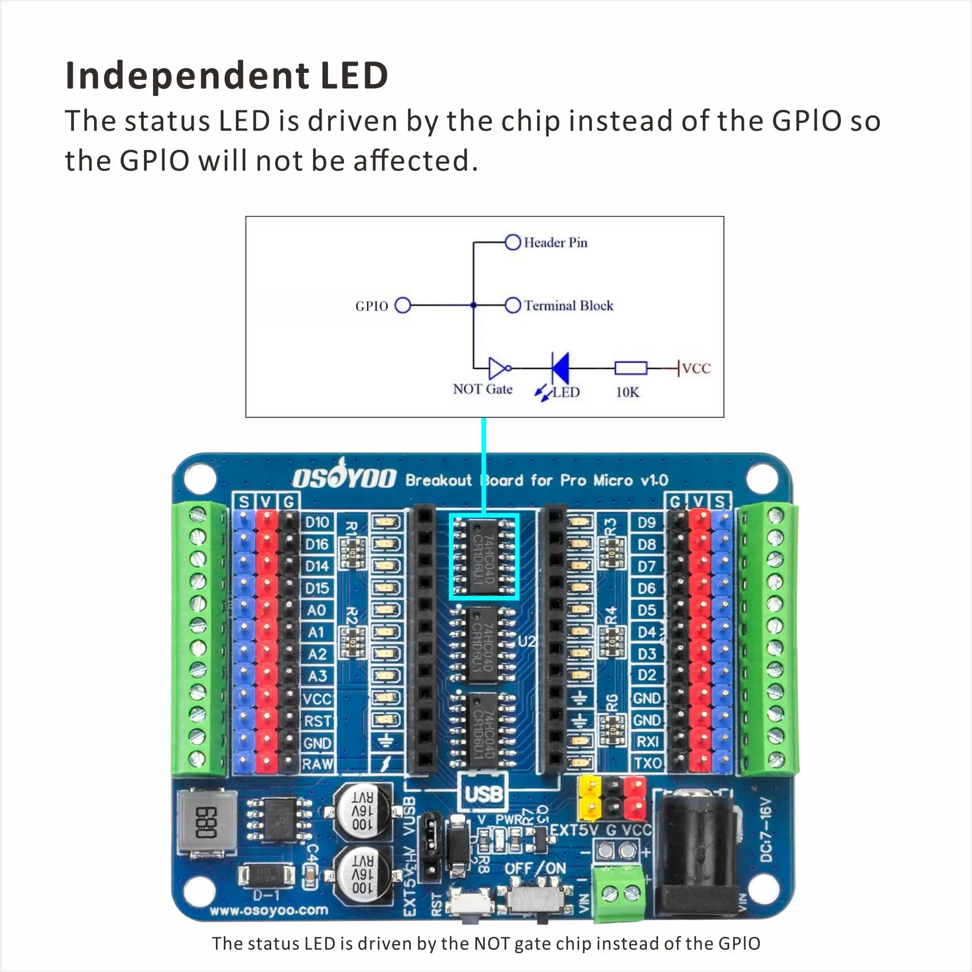 OSOYOO Pro Micro Shiled Breakout Board – GPIO Status LEDs, Power Protection, 3-Pin Sensor/Servo Ports, 5V/2A Independent Power S OSOYOO Pro Micro Shiled Breakout Board - GPIO Status LEDs, Power Protection, 3-Pin Sensor/Servo Ports, 5V/2A Independent Power S