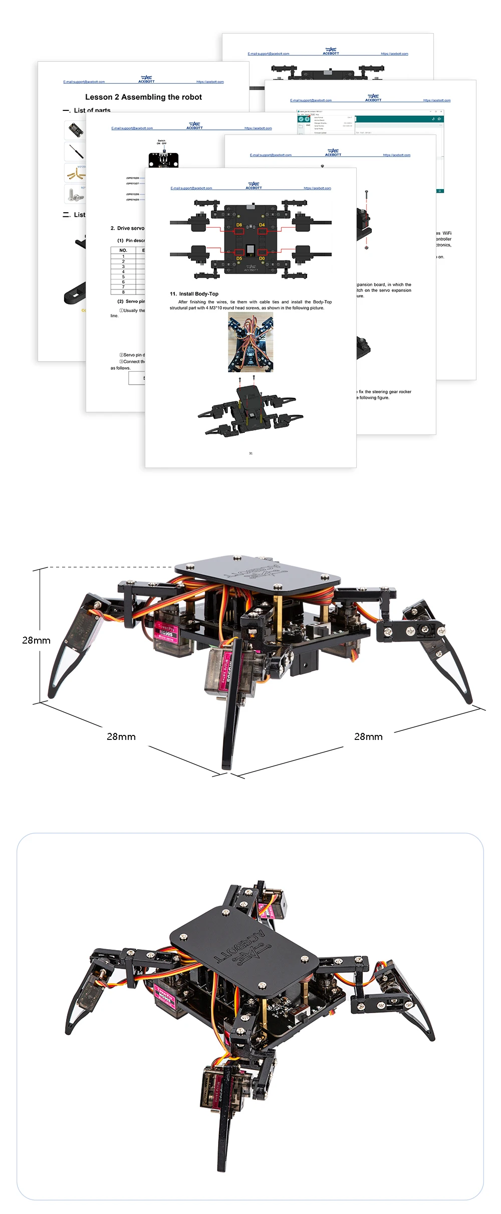 ACEBOTT ESP8266 Bionic Quadruped Spider Robot Kit App Remote Control Walking Crawling STEM Robotics Project for Arduino ESP32 ACEBOTT ESP8266 Bionic Quadruped Spider Robot Kit App Remote Control Walking Crawling STEM Robotics Project for Arduino ESP32