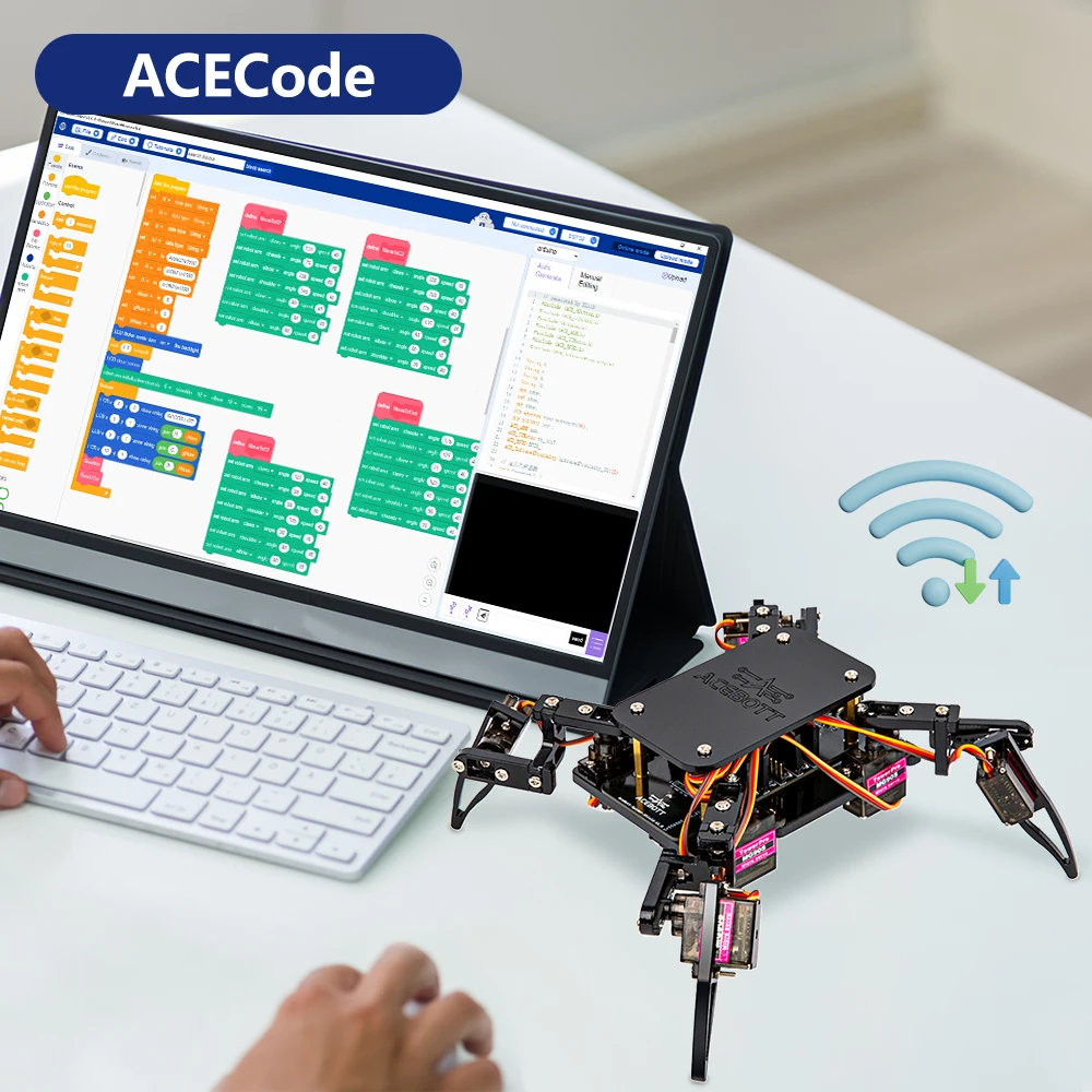 ACEBOTT ESP8266 Bionic Quadruped Spider Robot Kit App Remote Control Walking Crawling STEM Robotics Project for Arduino ESP32 ACEBOTT ESP8266 Bionic Quadruped Spider Robot Kit App Remote Control Walking Crawling STEM Robotics Project for Arduino ESP32