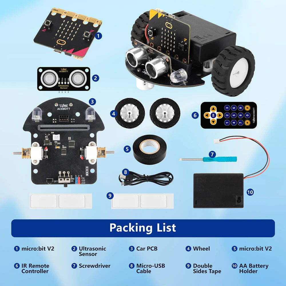 ACEBOTT Smart Robot Car Kit for BBC Micro:bit STEM Science Kits Coding Robots