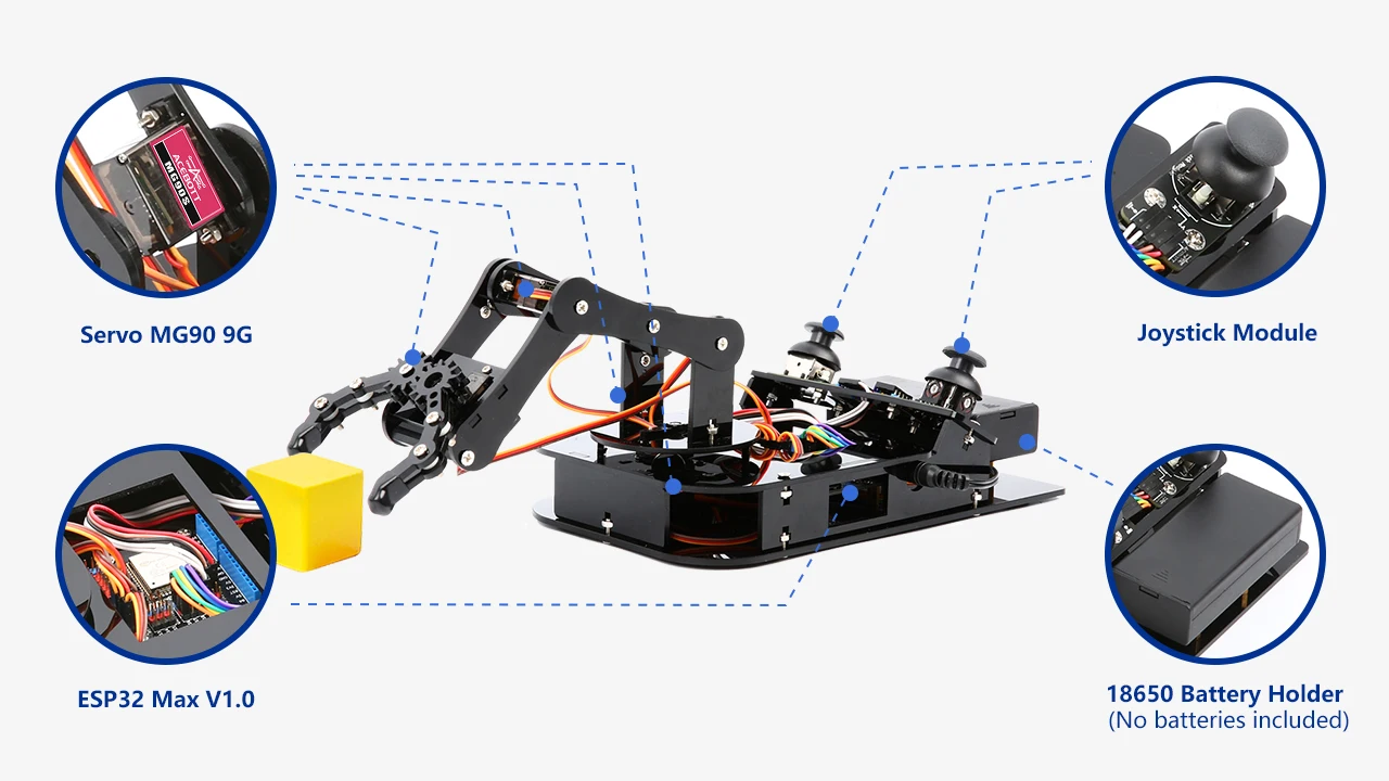 ACEBOTT 5 DOF Smart Robot Arm Car Kit and 4 DOF ESP32 Programmable Robotic for Arduino STEM Educational DIY Robot Arm Kit