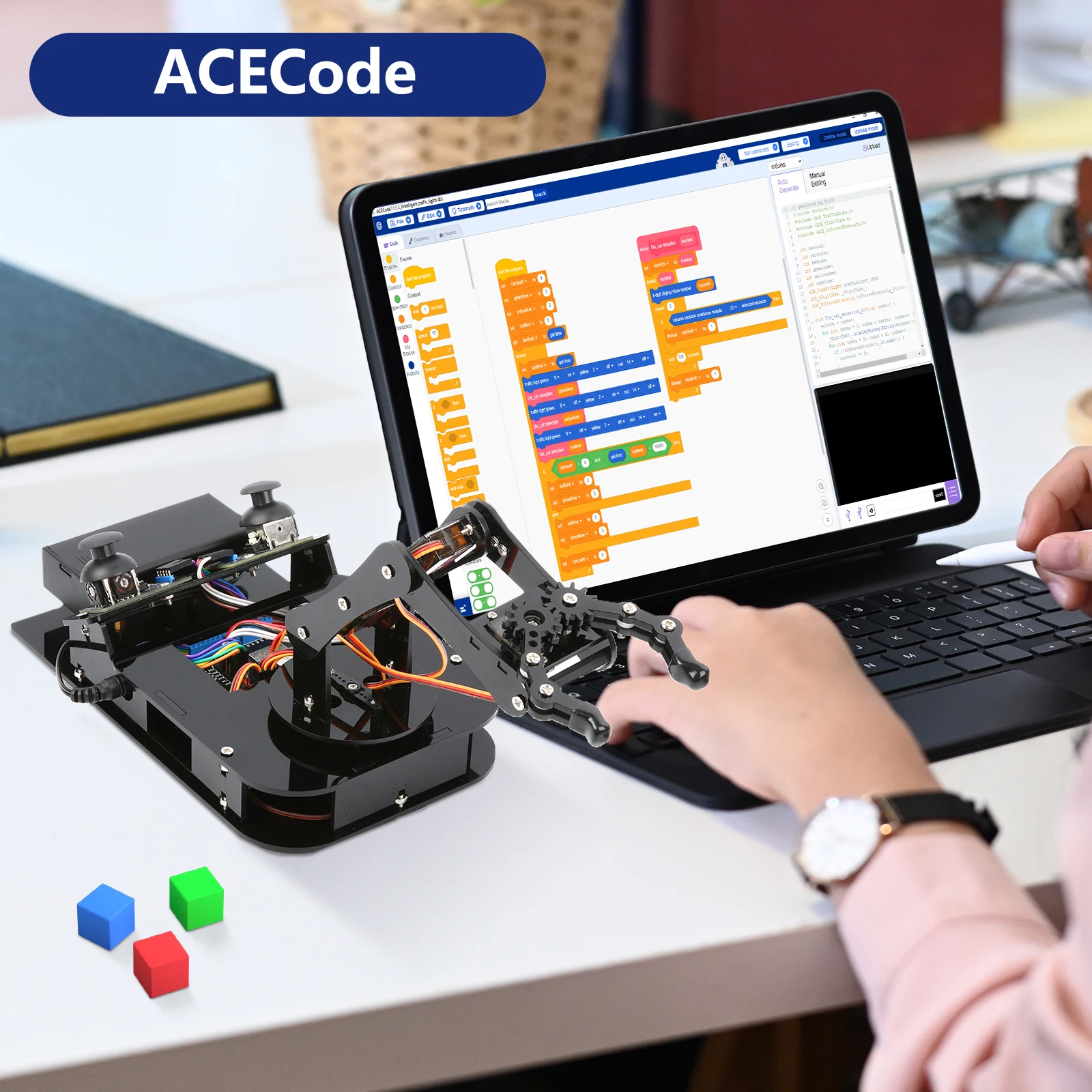 ACEBOTT 5 DOF Smart Robot Arm Car Kit and 4 DOF ESP32 Programmable Robotic for Arduino STEM Educational DIY Robot Arm Kit ACEBOTT 5 DOF Smart Robot Arm Car Kit and 4 DOF ESP32 Programmable Robotic for Arduino STEM Educational DIY Robot Arm Kit