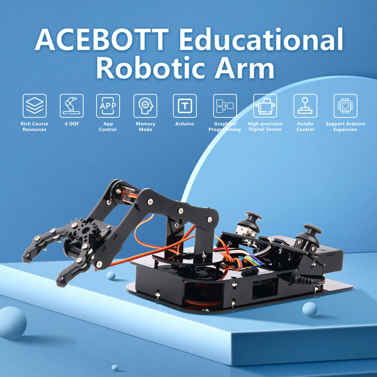ACEBOTT 5 DOF Smart Robot Arm Car Kit and 4 DOF ESP32 Programmable Robotic for Arduino STEM Educational DIY Robot Arm Kit