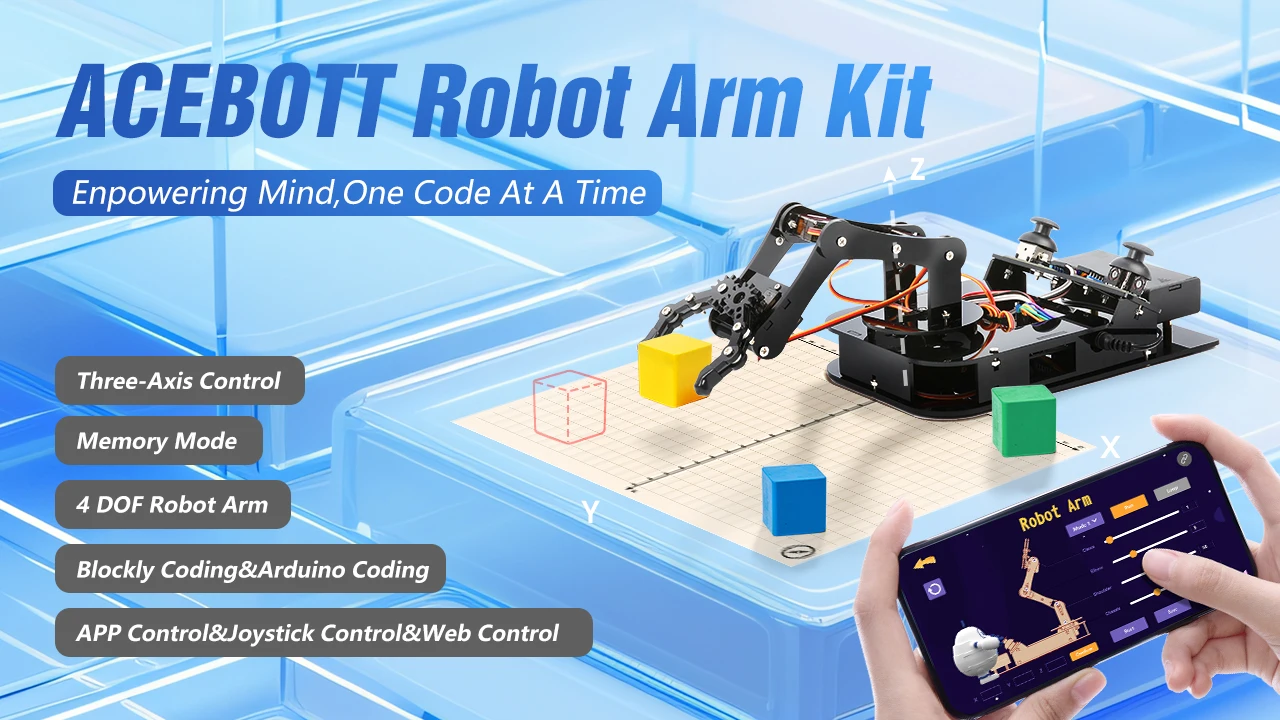 ACEBOTT 5 DOF Smart Robot Arm Car Kit and 4 DOF ESP32 Programmable Robotic for Arduino STEM Educational DIY Robot Arm Kit