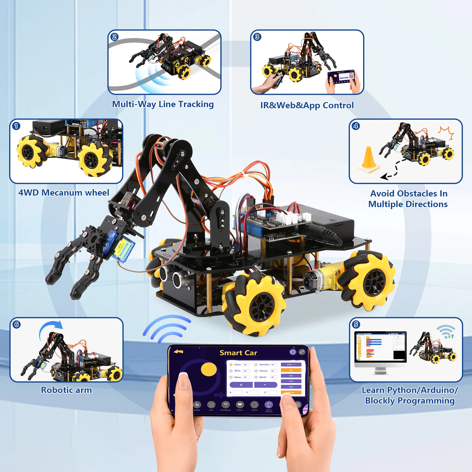 ACEBOTT 5 DOF Smart Robot Arm Car Kit and 4 DOF ESP32 Programmable Robotic for Arduino STEM Educational DIY Robot Arm Kit