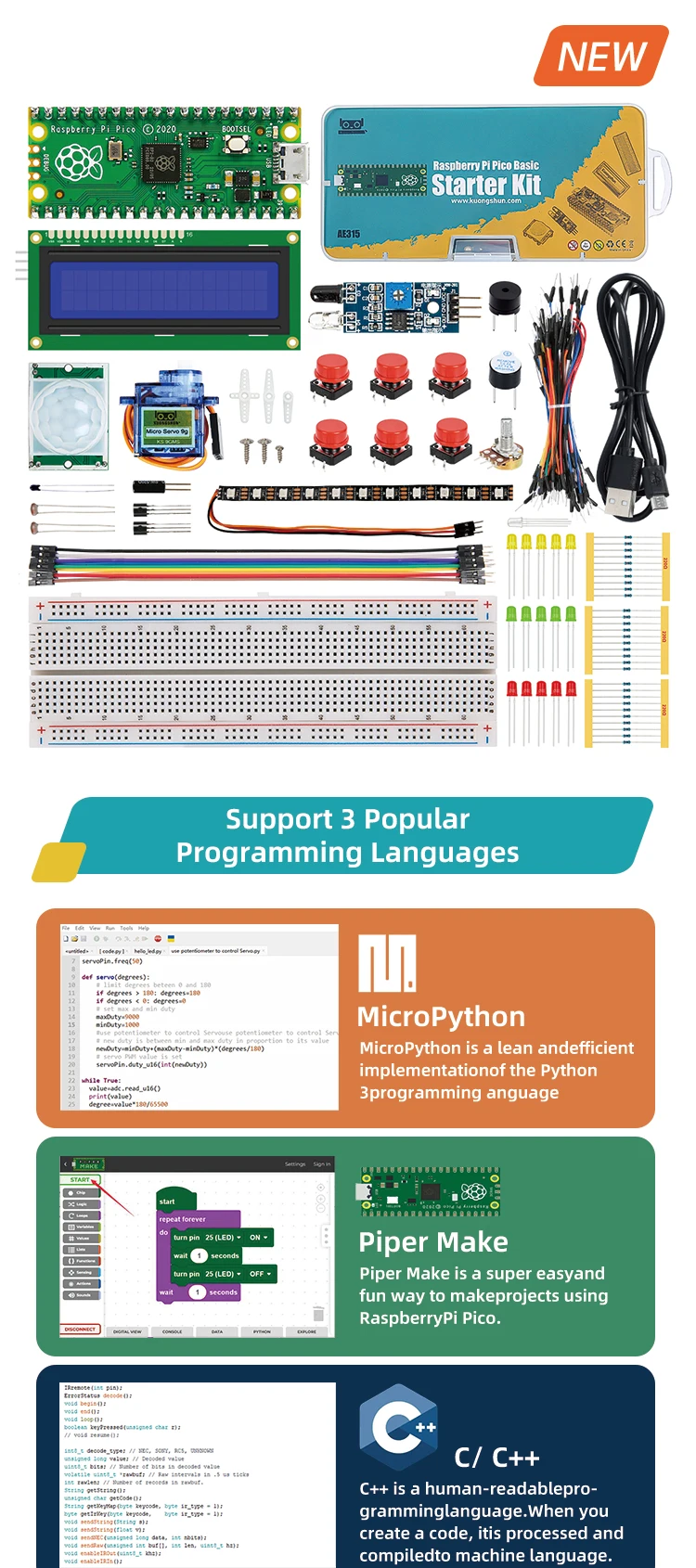 Raspberry Pi Pico Starter Kit with Breadboard I2C 1602 LCD Display Module for Raspberry Pi Pico Raspberry Pi Pico Starter Kit with Breadboard I2C 1602 LCD Display Module for Raspberry Pi Pico