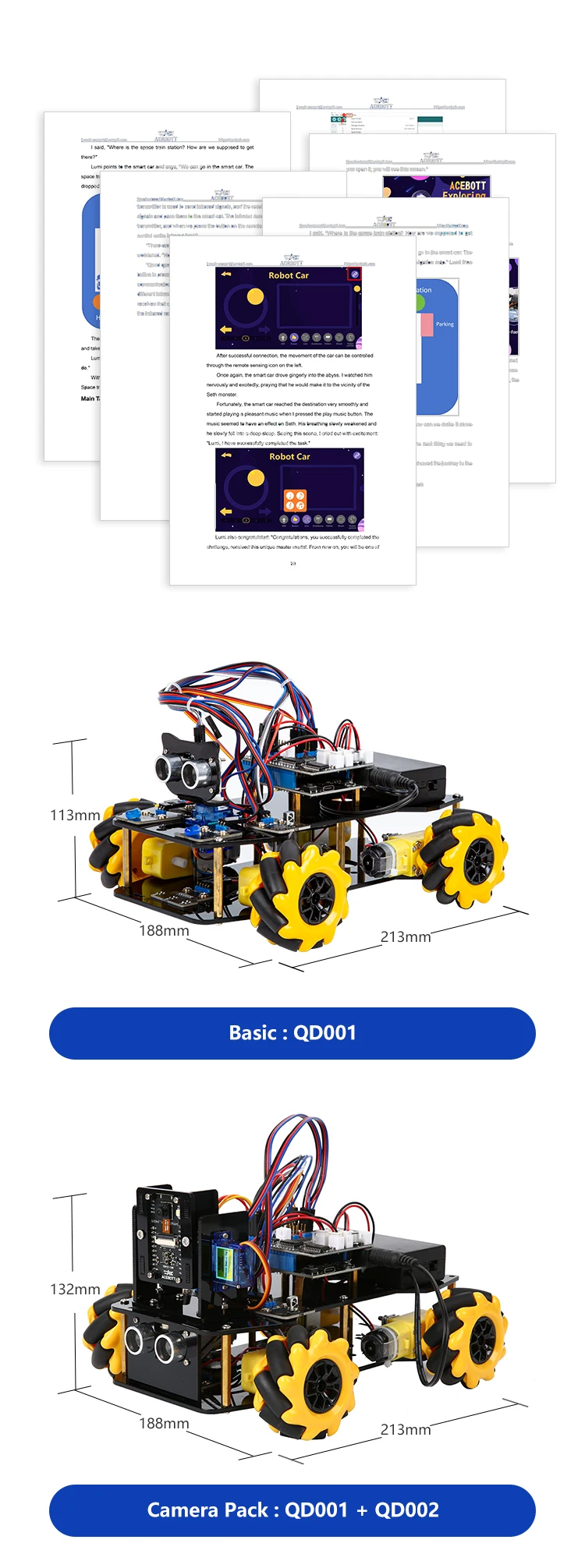 ACEBOTT ESP32 IoT WiFi Wheel Programmable Obstacle Avoidance Tracking Scratch Coding Starter Smart Robot Car kit for Arduino