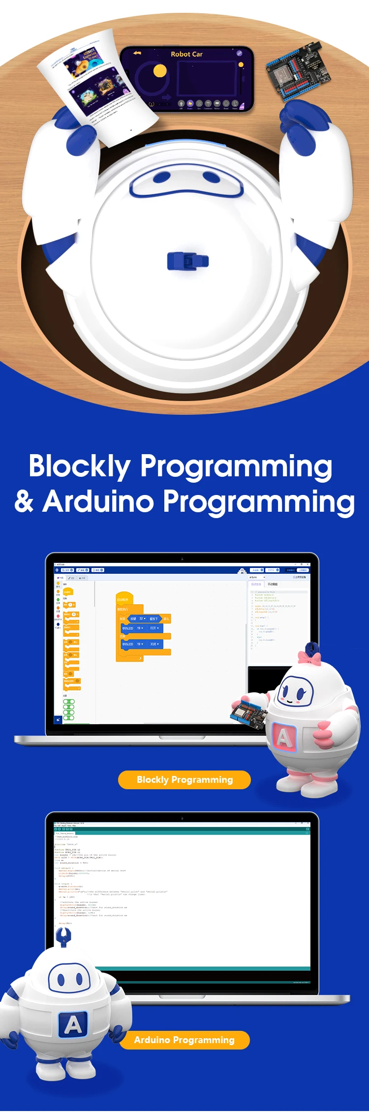 ACEBOTT ESP32 IoT WiFi Wheel Programmable Obstacle Avoidance Tracking Scratch Coding Starter Smart Robot Car kit for Arduino