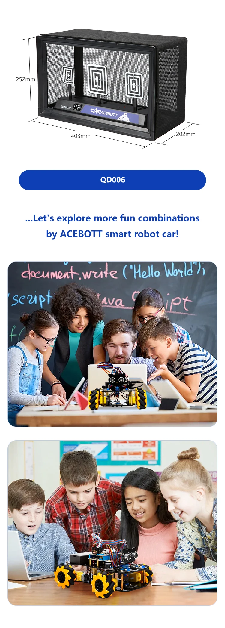 ACEBOTT ESP32 IoT WiFi Wheel Programmable Obstacle Avoidance Tracking Scratch Coding Starter Smart Robot Car kit for Arduino