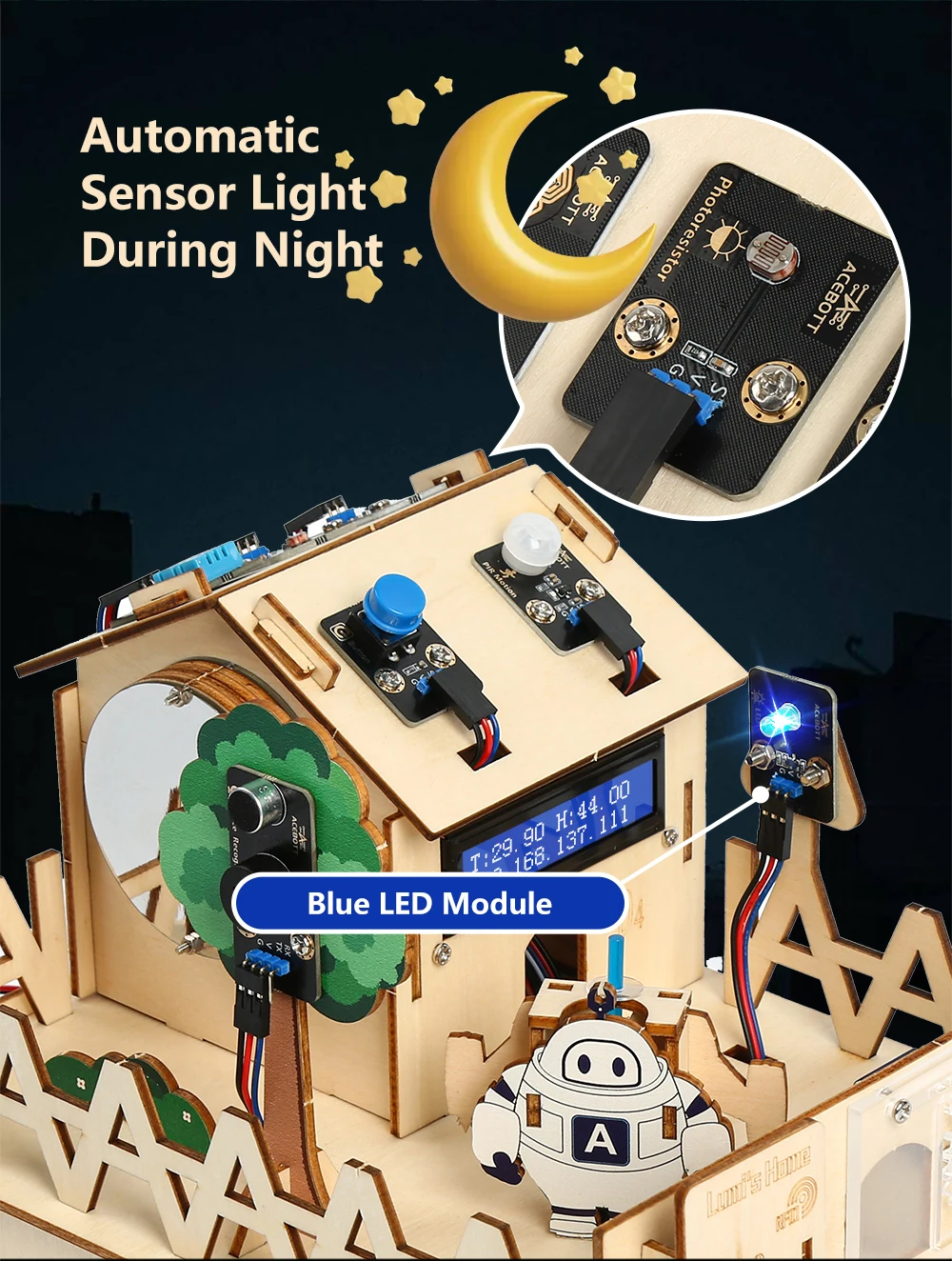 ACEBOTT Smart Home STEM STEAM Starter Kit Wooden House IoT Wifi Blockly Programming for ESP32 Arduino