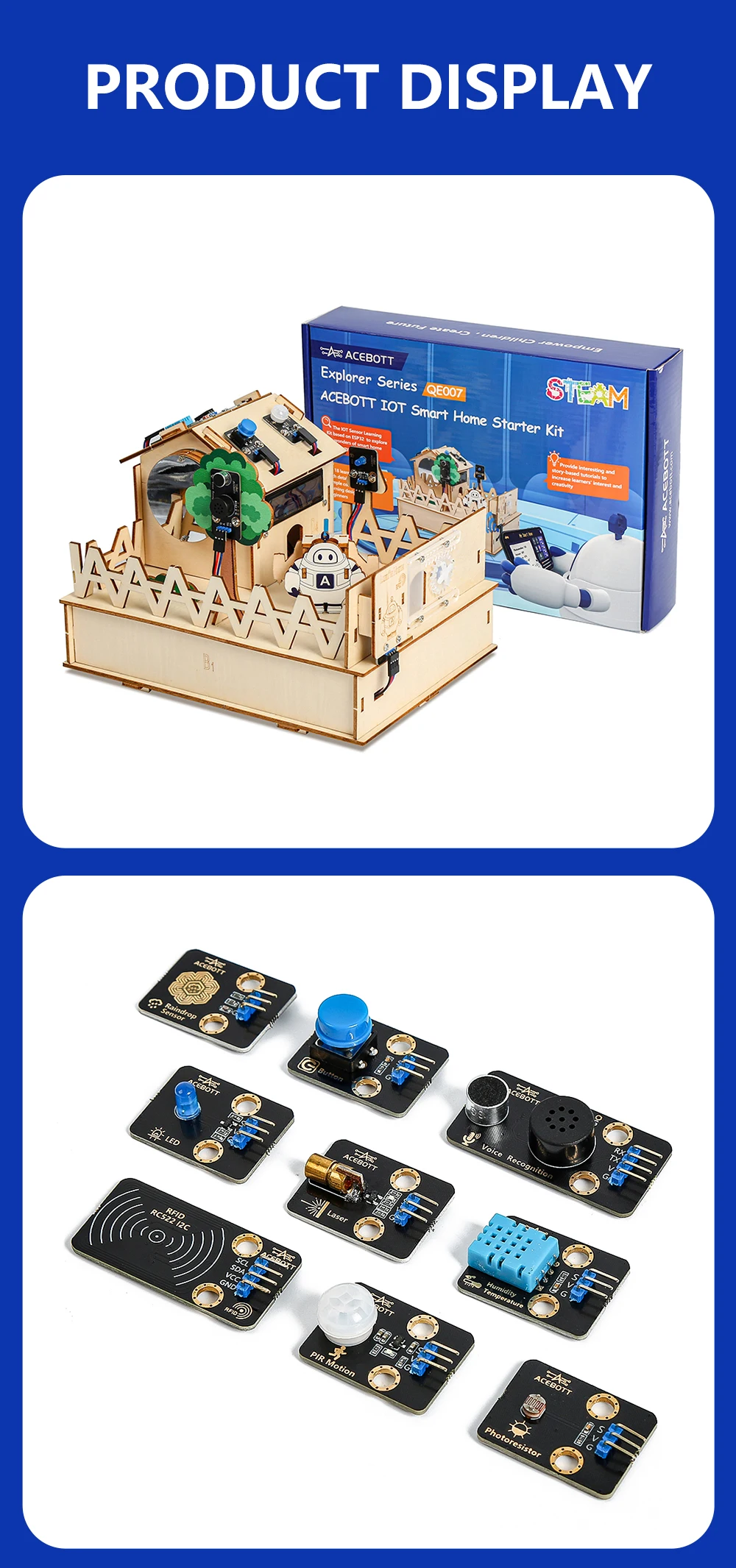 ACEBOTT Smart Home STEM STEAM Starter Kit Wooden House IoT Wifi Blockly Programming for ESP32 Arduino