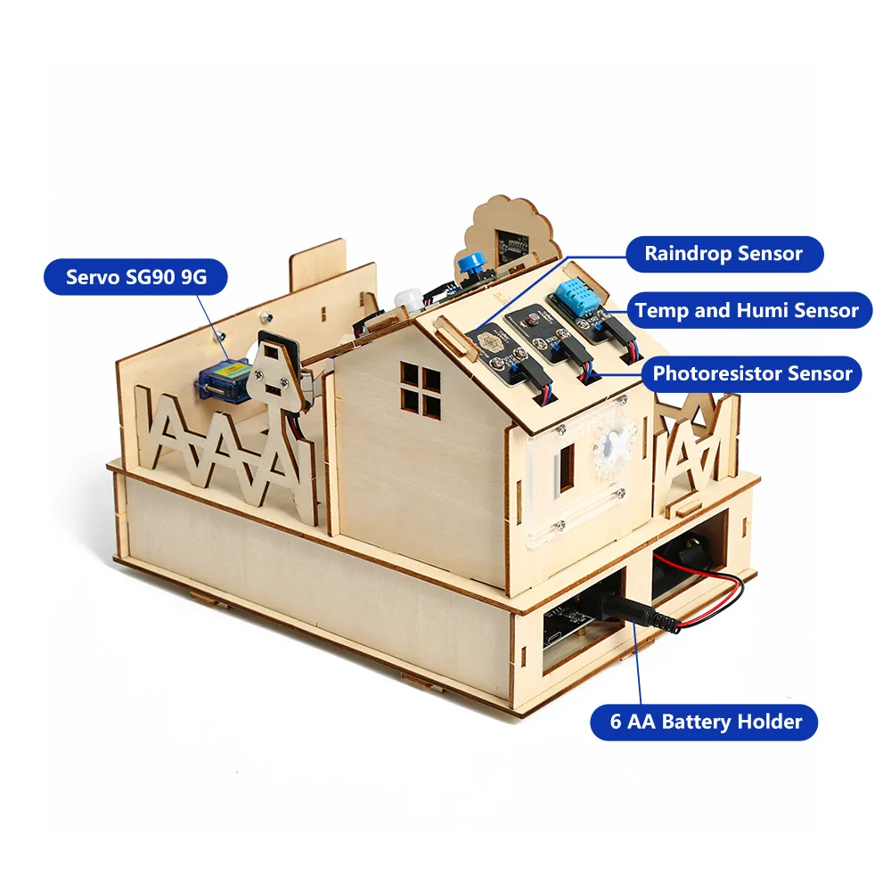 ACEBOTT Smart Home STEM STEAM Starter Kit Wooden House IoT Wifi Blockly Programming for ESP32 Arduino ACEBOTT Smart Home STEM STEAM Starter Kit Wooden House IoT Wifi Blockly Programming for ESP32 Arduino