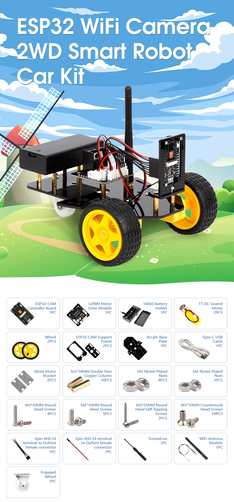 2WD Smart Robot Car Kit Wifi ESP32 Camera Starter Kit for Programming STEM smart car for arduino 2WD Smart Robot Car Kit Wifi ESP32 Camera Starter Kit for Programming STEM smart car for arduino