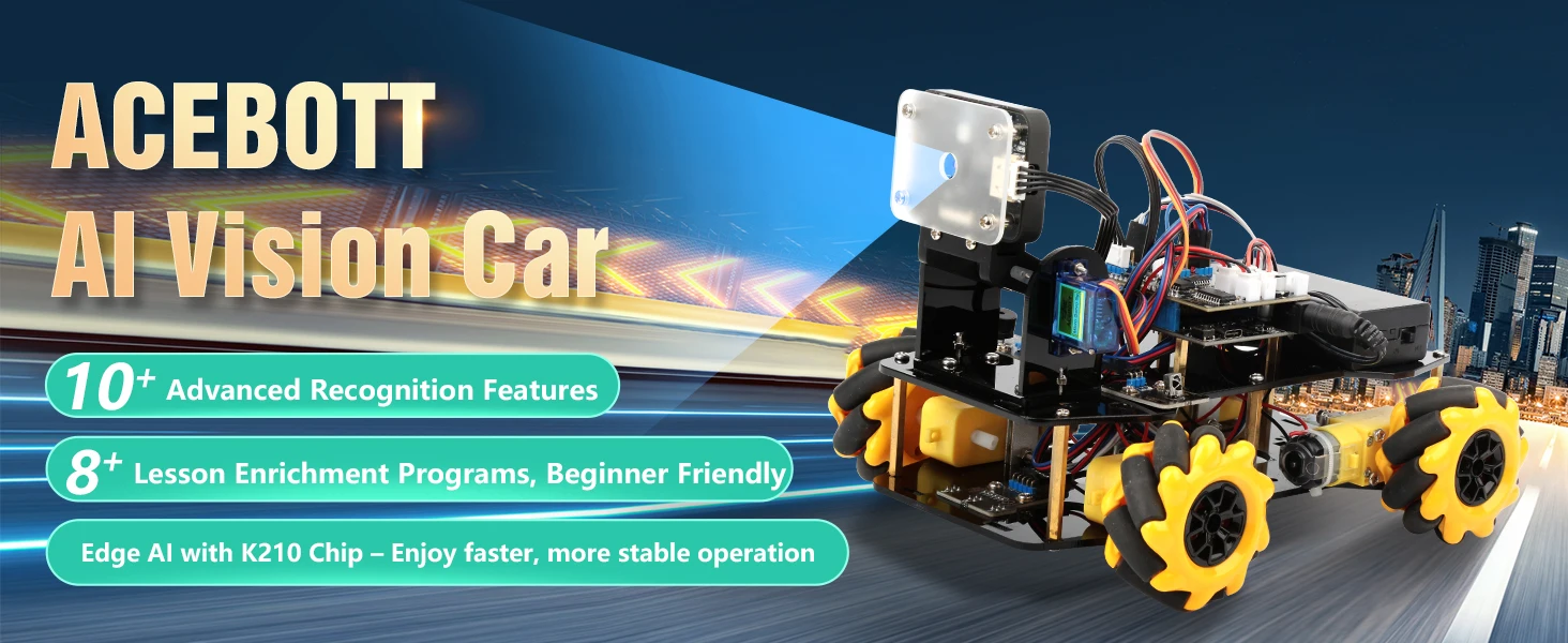 ACEBOTT AI Vision Camera Module Ultrasonic Sensor 4WD ESP32 Smart Robot Car Kit for Kids STEM Programming Education for Arduino