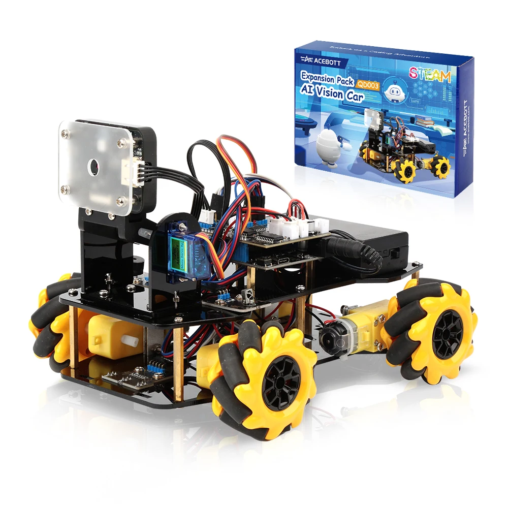 ACEBOTT AI Vision Camera Module Ultrasonic Sensor 4WD ESP32 Smart Robot Car Kit for Kids STEM Programming Education for Arduino