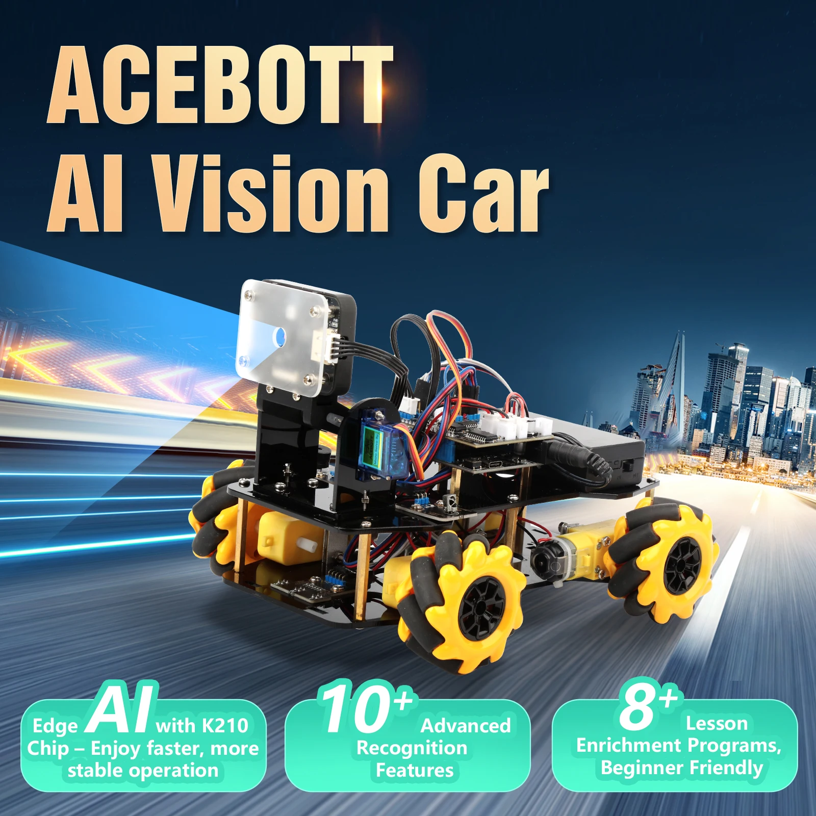 ACEBOTT AI Vision Camera Module Ultrasonic Sensor 4WD ESP32 Smart Robot Car Kit for Kids STEM Programming Education for Arduino ACEBOTT AI Vision Camera Module Ultrasonic Sensor 4WD ESP32 Smart Robot Car Kit for Kids STEM Programming Education for Arduino