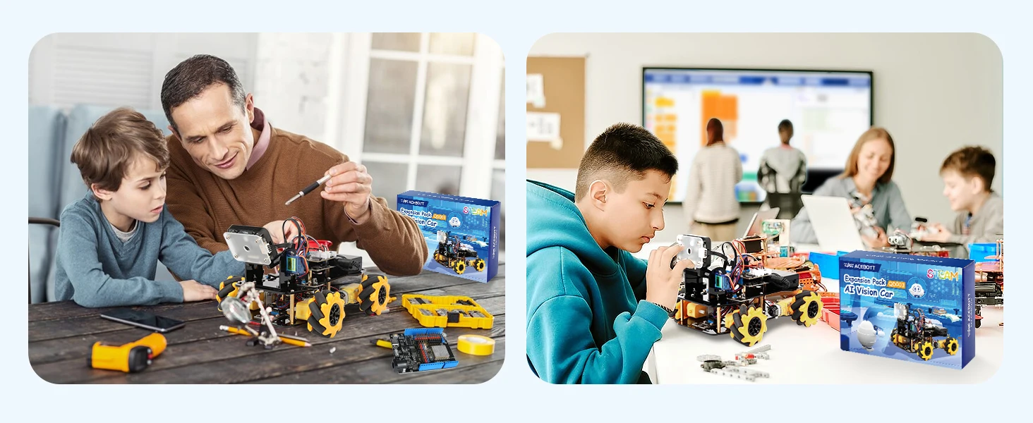 ACEBOTT AI Vision Camera Module Ultrasonic Sensor 4WD ESP32 Smart Robot Car Kit for Kids STEM Programming Education for Arduino