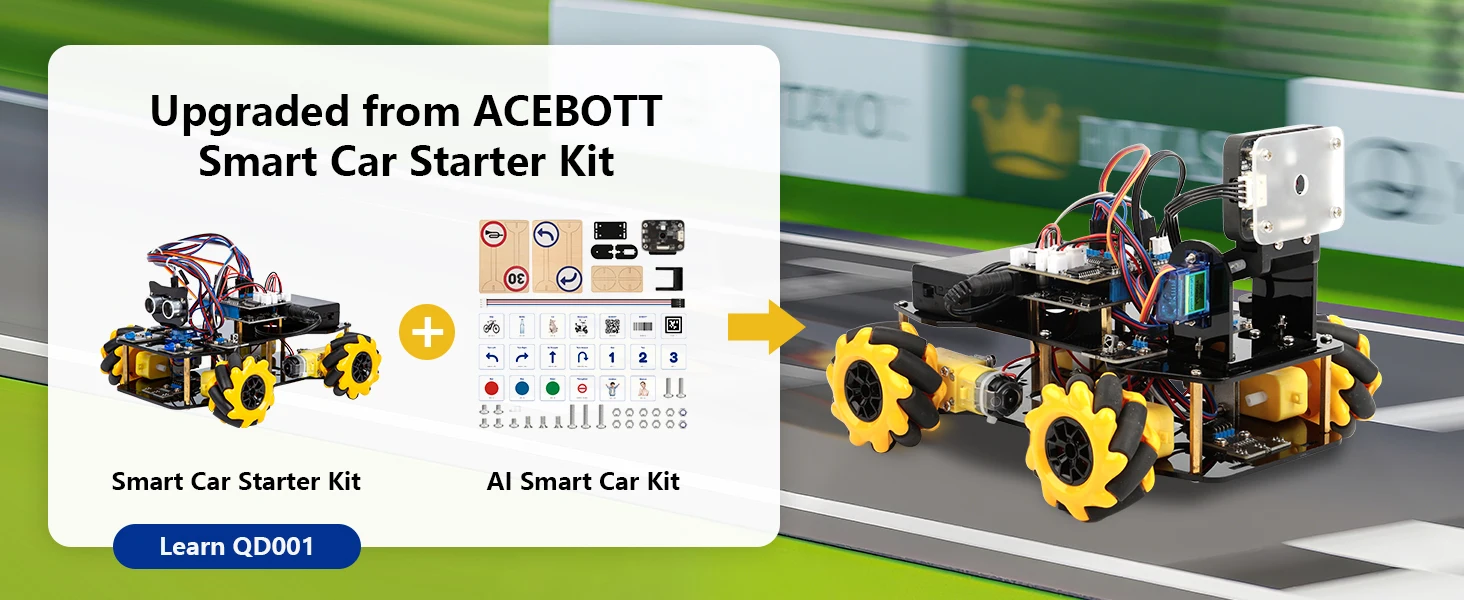 ACEBOTT AI Vision Camera Module Ultrasonic Sensor 4WD ESP32 Smart Robot Car Kit for Kids STEM Programming Education for Arduino