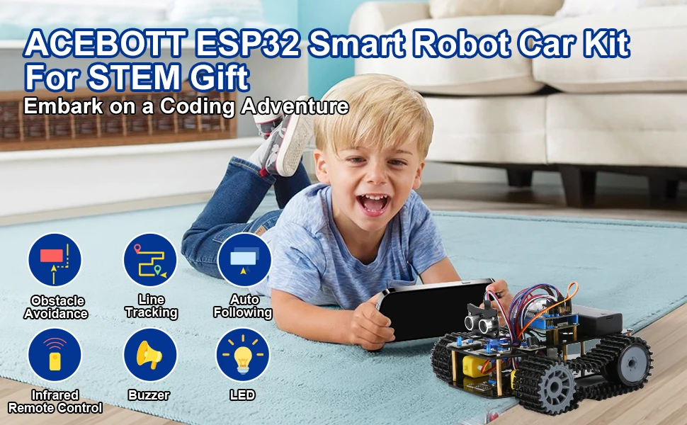 ACEBOTT Smart Robot Tank Car Kit with ESP32 for Arduino Robotics STEM Science Kits Coding Cool Engineering Building Toys ACEBOTT Smart Robot Tank Car Kit with ESP32 for Arduino Robotics STEM Science Kits Coding Cool Engineering Building Toys