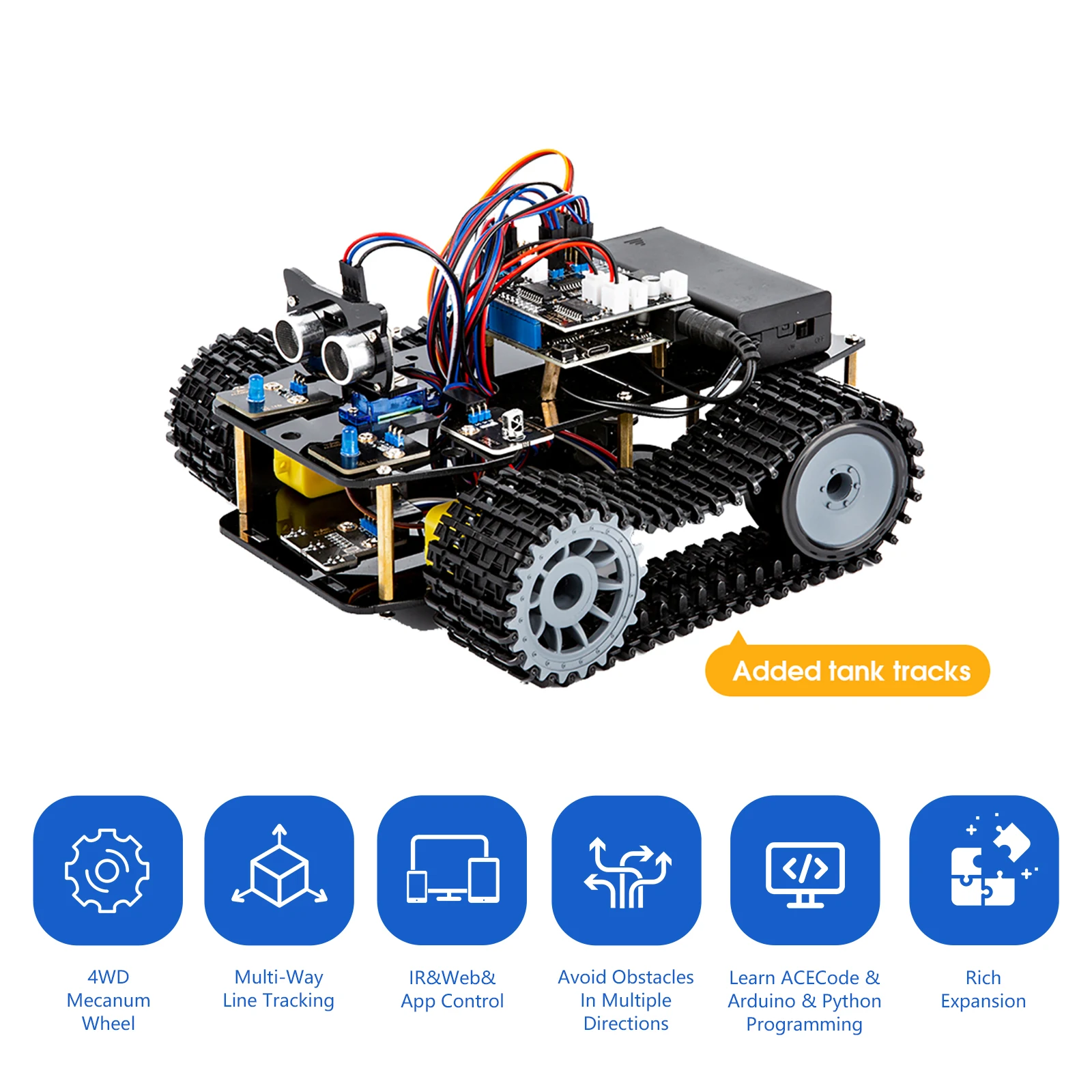 ACEBOTT Smart Robot Tank Car Kit with ESP32 for Arduino Robotics STEM Science Kits Coding Cool Engineering Building Toys ACEBOTT Smart Robot Tank Car Kit with ESP32 for Arduino Robotics STEM Science Kits Coding Cool Engineering Building Toys