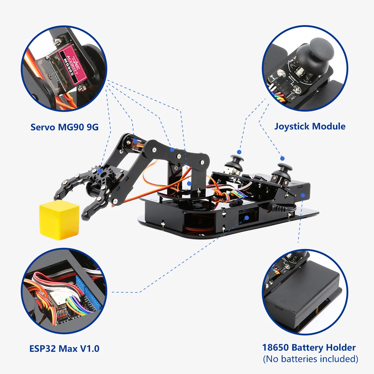 ACEBOTT ESP32 Robot Mechanical Arm Kit For Arduino DIY Desktop Educational Robot Arm for Arduino ACEBOTT ESP32 Robot Mechanical Arm Kit For Arduino DIY Desktop Educational Robot Arm for Arduino