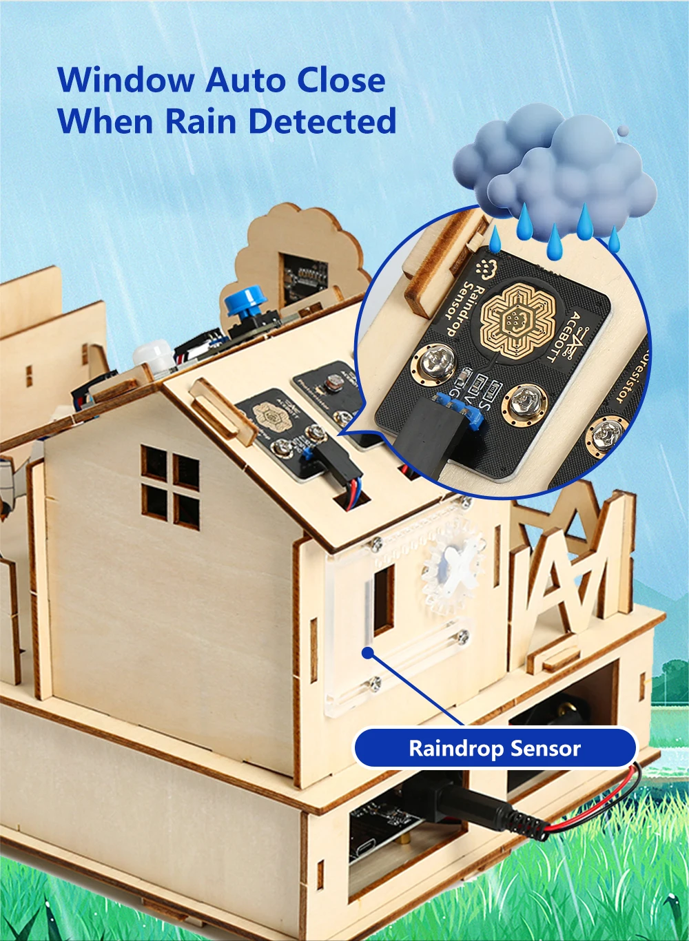 ACEBOTT Smart Home STEM STEAM Starter Kit Casa de madera IoT Wifi Programaci&oacute;n bloqueada para ESP32 Arduino