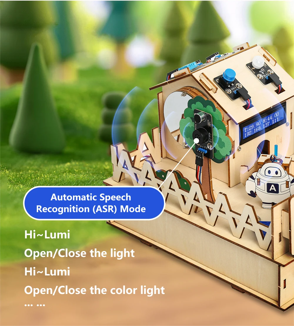 ACEBOTT Smart Home STEM STEAM Starter Kit Casa de madera IoT Wifi Programaci&oacute;n bloqueada para ESP32 Arduino