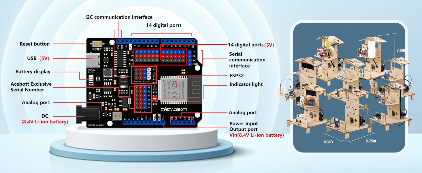 8-in-1 STEM Kit for Kids ESP32 Smart Home Science Projects School Crafts Educational Engineering Building DIY Model for Ardunio