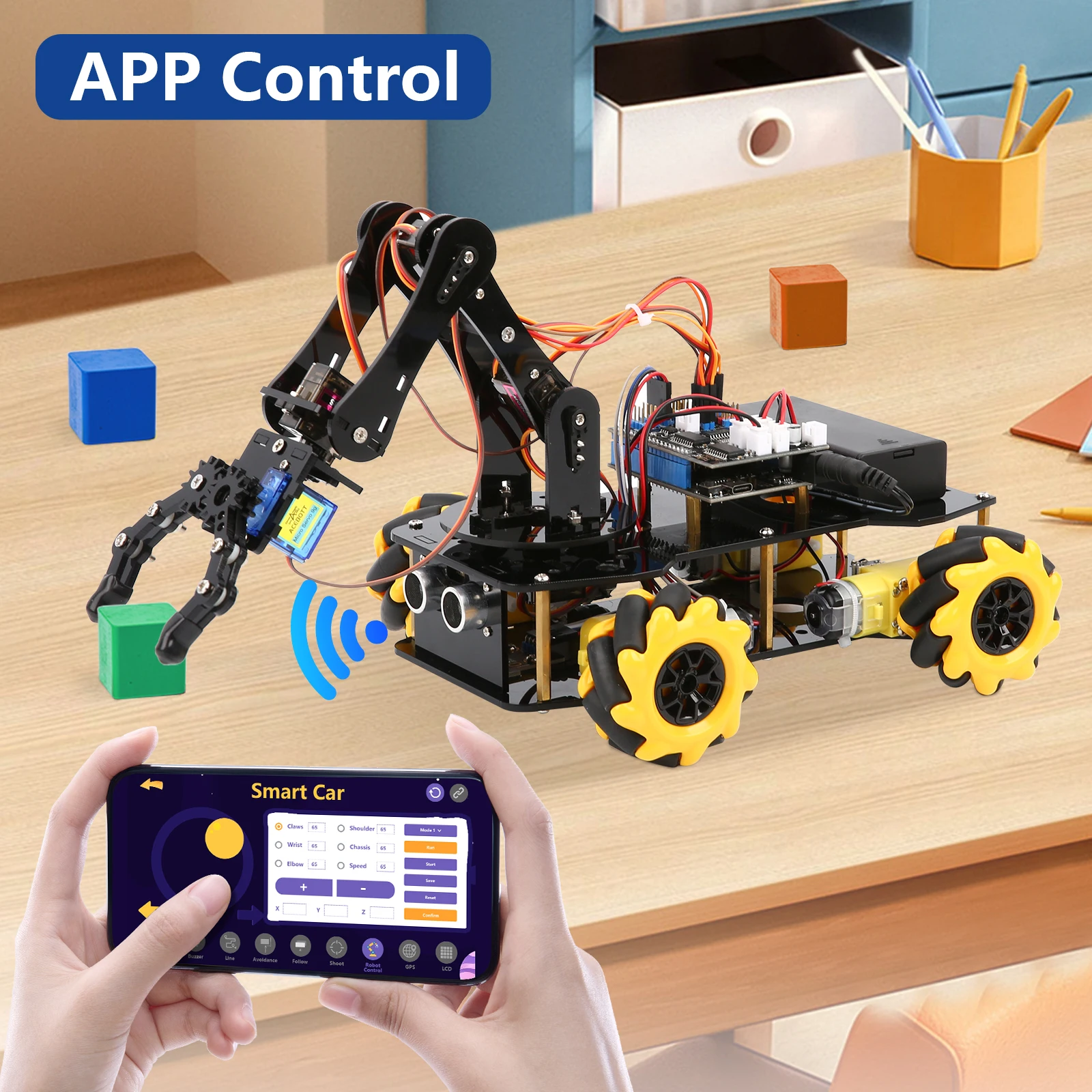 Smart Robot Arm Car Kit 4WD Remote Control Car for Arduino IDE Programming STEM Education Coding Kit Smart Robot Arm Car Kit 4WD Remote Control Car for Arduino IDE Programming STEM Education Coding Kit
