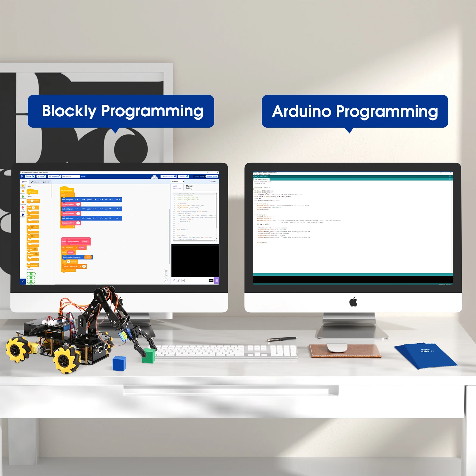 Smart Robot Arm Car Kit 4WD Remote Control Car for Arduino IDE Programming STEM Education Coding Kit