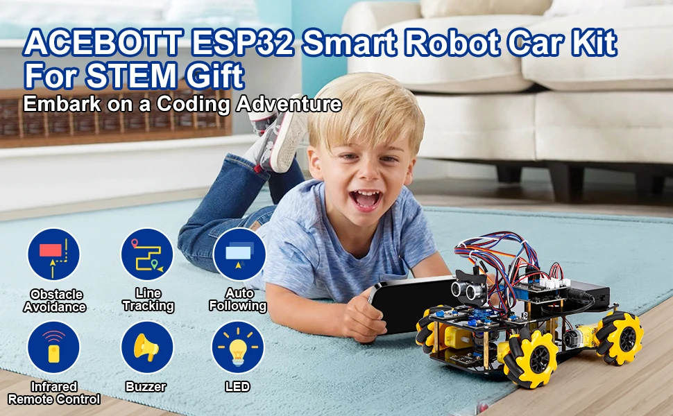ACEBOTT  ESP32  4WD Mecanum Wheel Camera WiFi STEM STEAM Programming Smart Robot Car kit for Arduino