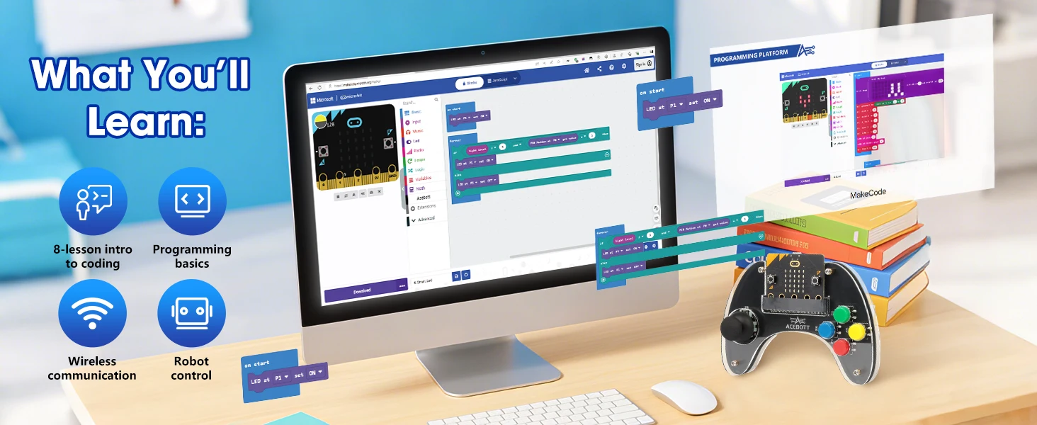 ACEBOTT Programming language MakeCode Code Blockly Programming Microbit handle kit for microbit car