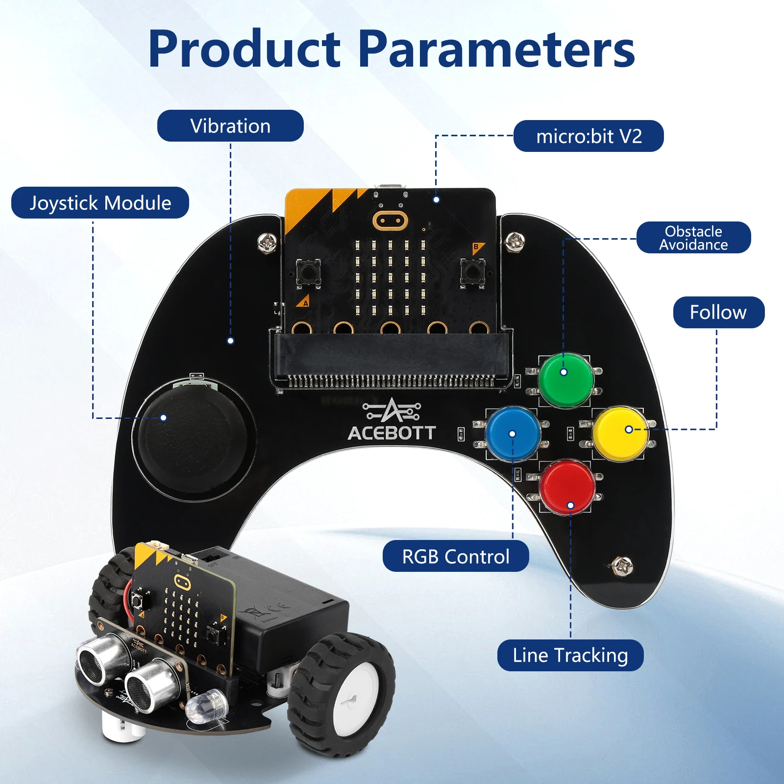 ACEBOTT Programming language MakeCode Code Blockly Programming Microbit handle kit for microbit car