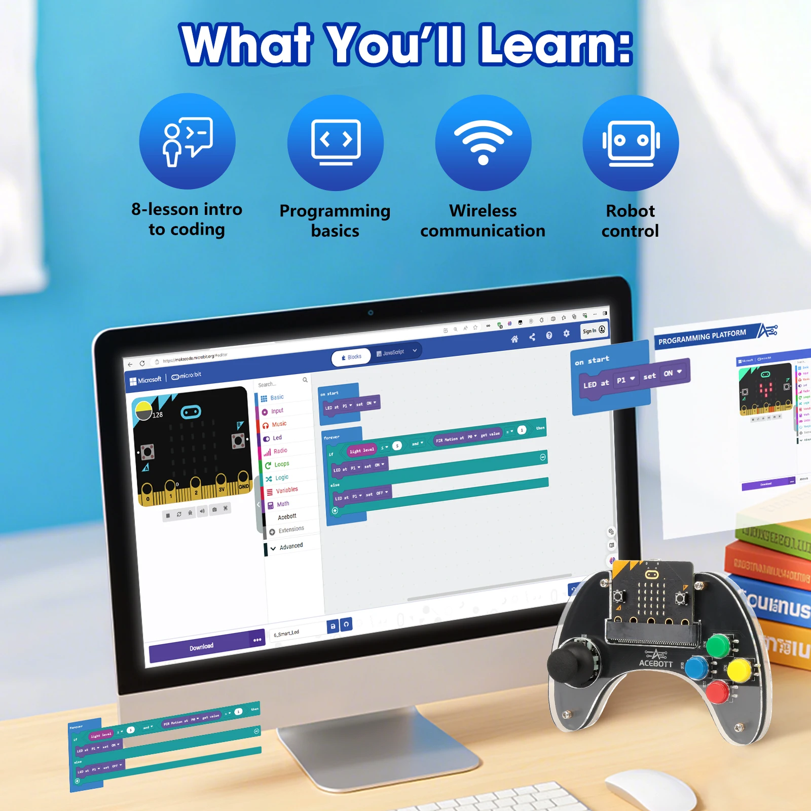 ACEBOTT Programming language MakeCode Code Blockly Programming Microbit handle kit for microbit car ACEBOTT Programming language MakeCode Code Blockly Programming Microbit handle kit for microbit car