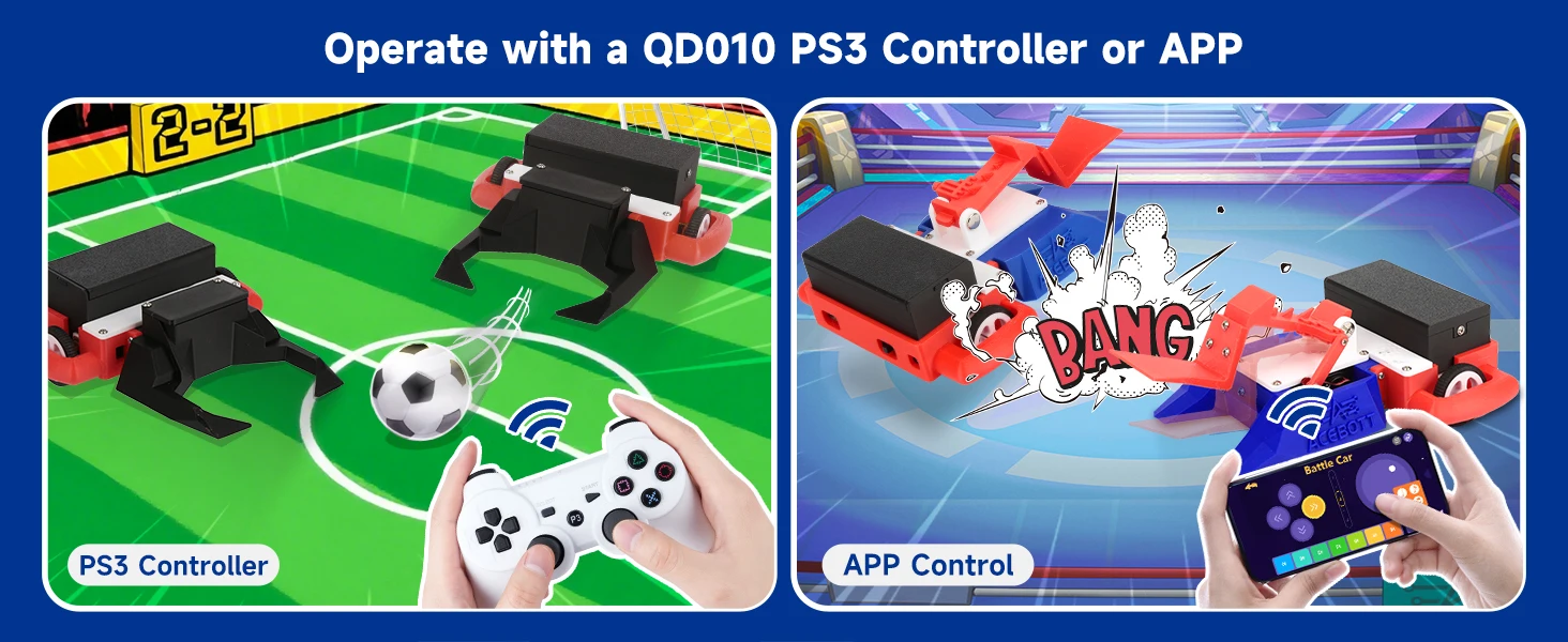 ACEBOTT 2-in-1 football Battle Car Kit ESP32 Controller Robot Car with for STEM Classrooms Learning Competitions