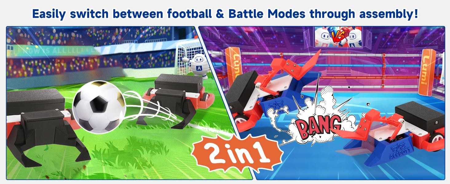 ACEBOTT 2-in-1 football Battle Car Kit ESP32 Controller Robot Car with for STEM Classrooms Learning Competitions