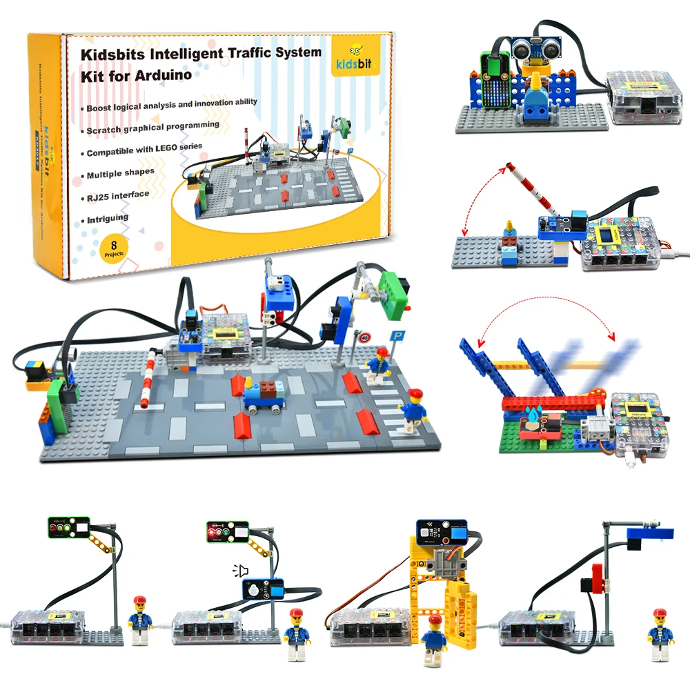 Kidsbits Intelligent Traffic System Kit Compatible Lego Blocks Base on Arduino UNO Scratch Graphtical Programming Kids STEM Toys