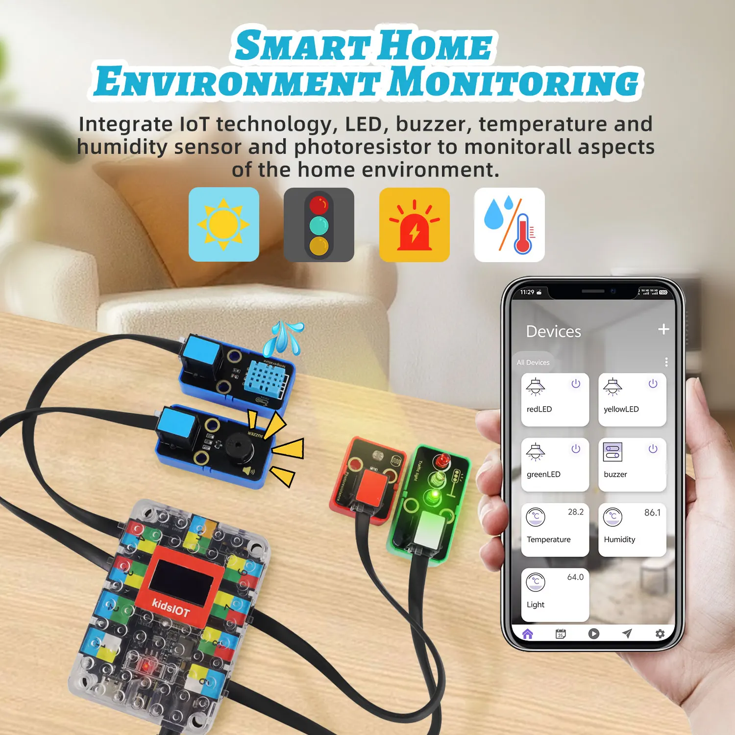 Kidsbits ESP32 IoT Basic Starter Kit +19 Projects Tutorial For Arduino ESP32 Programming Compatible with Lego Blocks