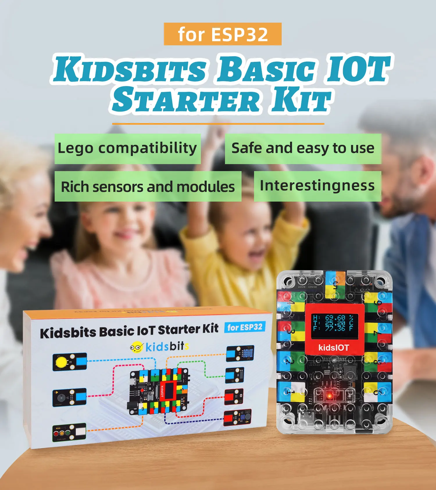 Kidsbits ESP32 IoT Basic Starter Kit +19 Projects Tutorial For Arduino ESP32 Programming Compatible with Lego Blocks