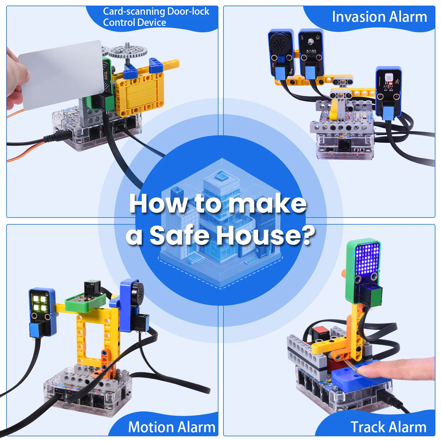 Kidsbits STEM Smart Safe House Starter Kit Base on Arduino UNO/ESP32/Pico Controller Compatible Lego Blocks Scratch Programming