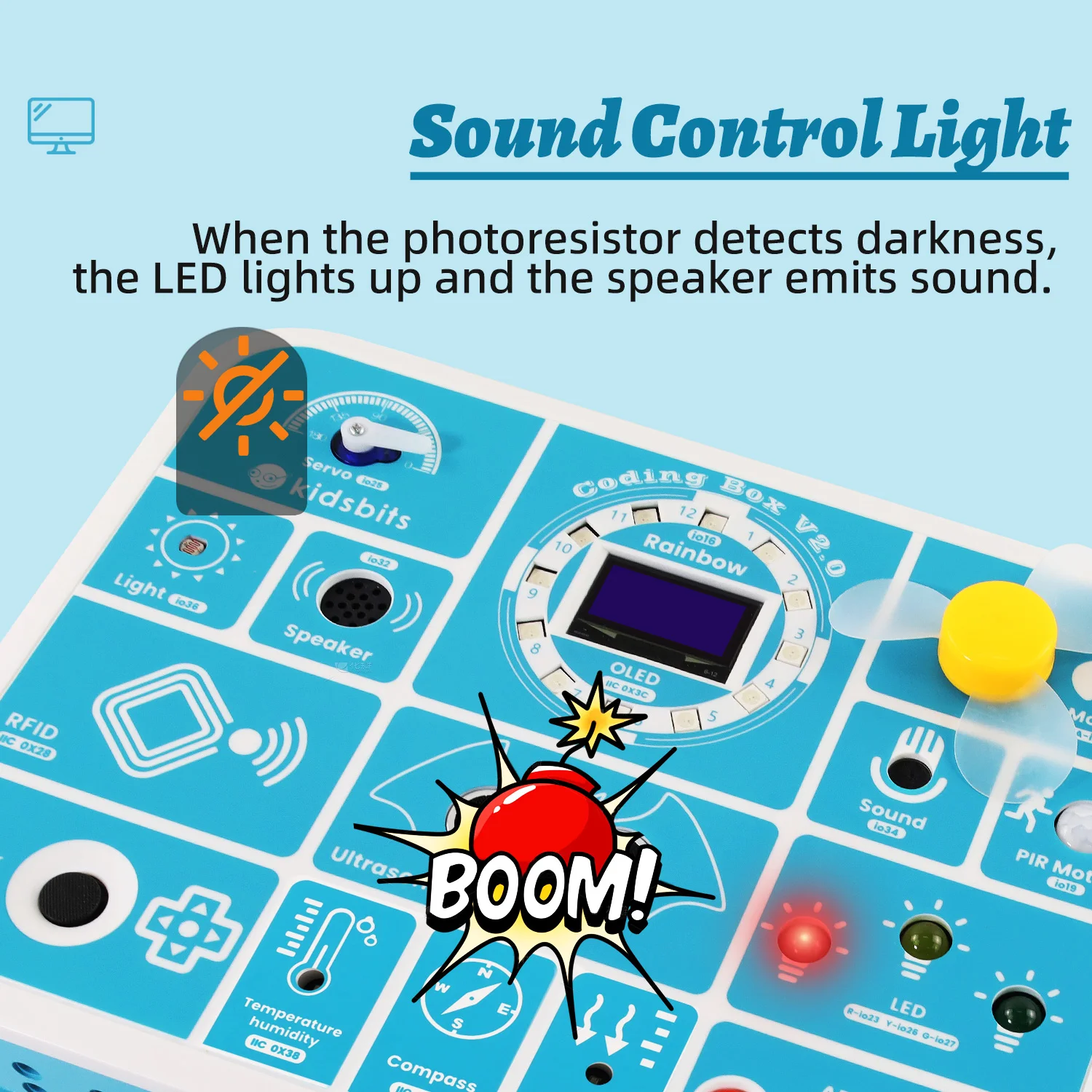 Kidsbits ESP32 Coding Box V2.0 Sensor Education Kit For Arduino ESP32 MicroBlocks&Micropython Programming Kids STEAM Programming