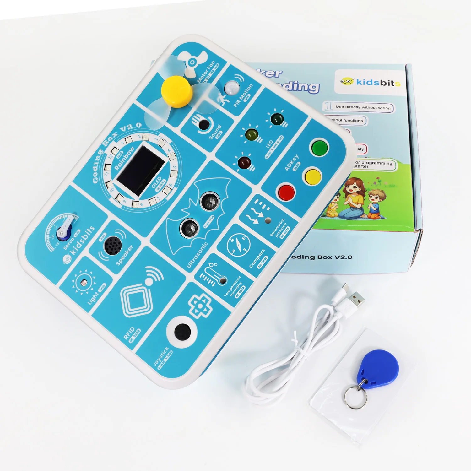 Kidsbits ESP32 Coding Box V2.0 Sensor Education Kit For Arduino ESP32 MicroBlocks&Micropython Programming Kids STEAM Programming