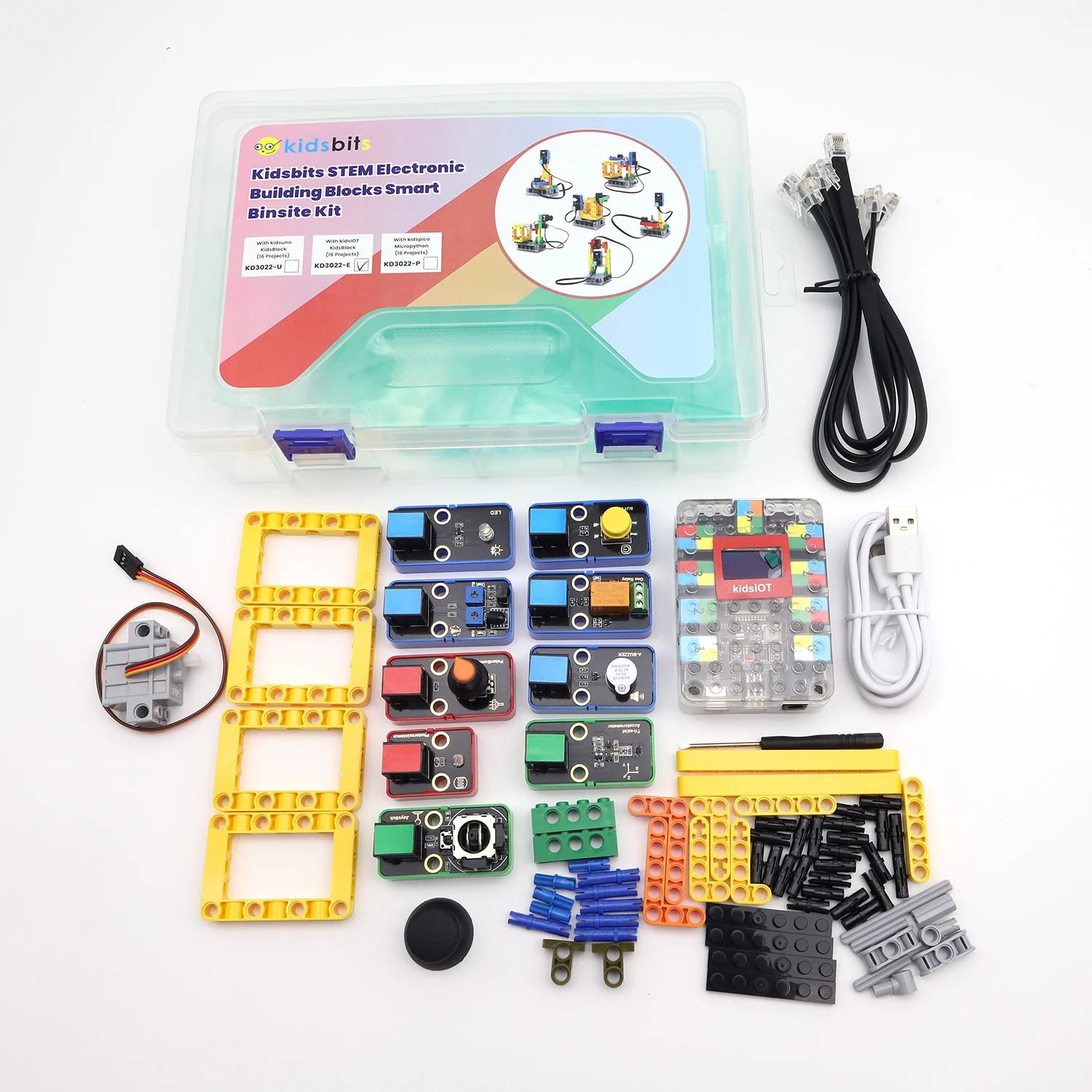 Kidsbits STEM Electronic Building Blocks Smart Binsite Kit Base on Arduino UNO/ESP32/PICO Develop Scratch Programming Aged 9-12