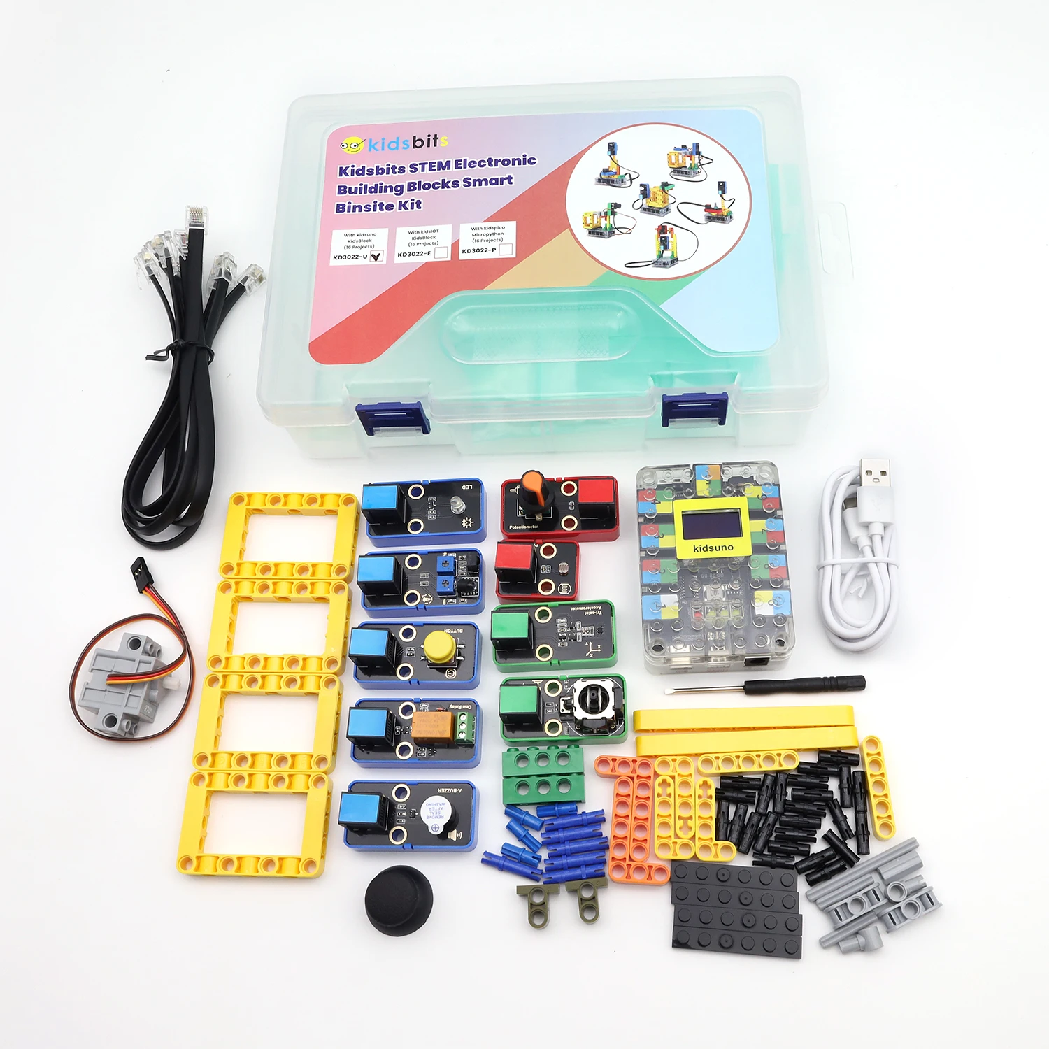 Kidsbits STEM Electronic Building Blocks Smart Binsite Kit Base on Arduino UNO/ESP32/PICO Develop Scratch Programming Aged 9-12