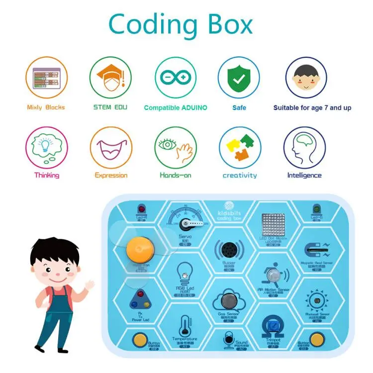 Kidsbits Coding Box V1.0 STEM Programming Educational Tools Base on Arduino UNO Kit For Scratch Graphical Programming Ages 6+