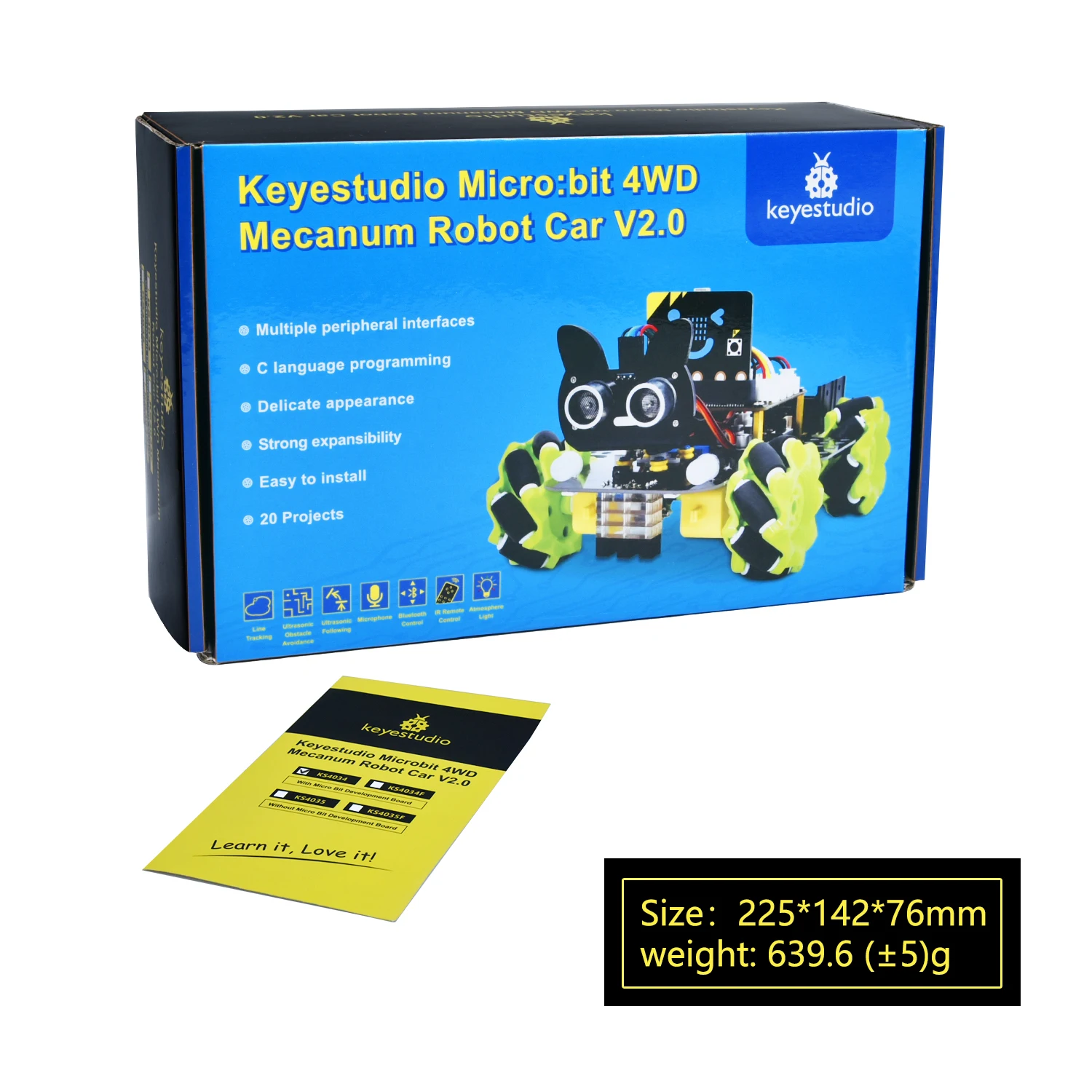Keyestudio Microbit V2.0 4WD Mecanum Smart Robot Car+18 Projects For BBC Micro:bit Robot Car Python Kit STEM Programmable Toys